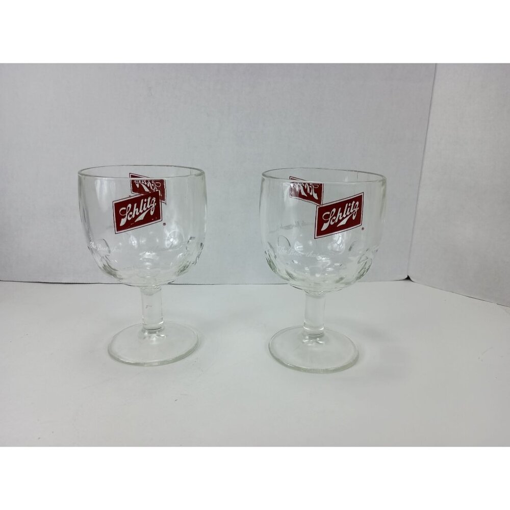Schlitz Beer Glass Milwaukee Famous Thumbprint Stemmed Goblets Set Of 2 Vtg. - Picture 5 of 7